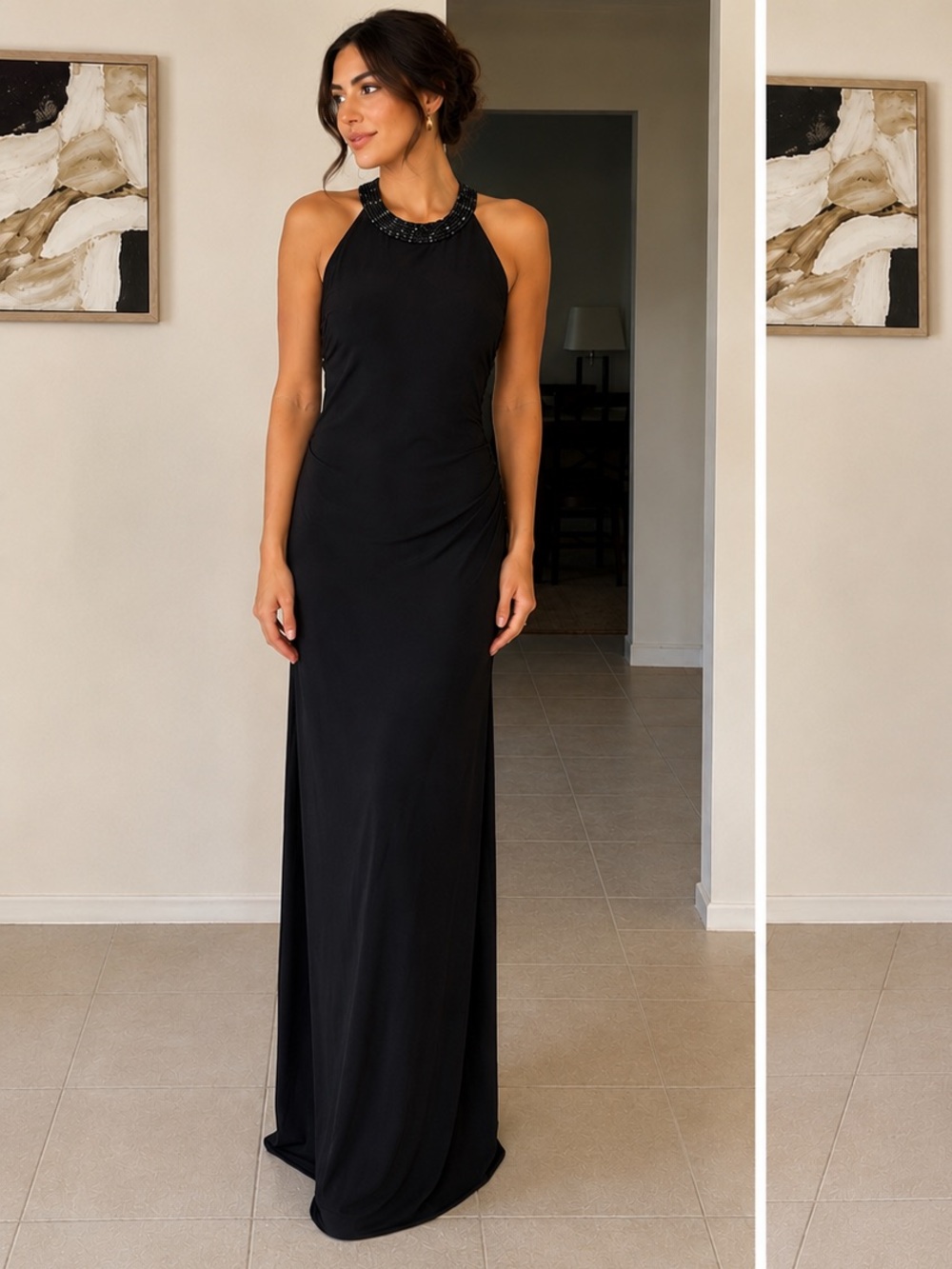 Vintage Lauren Ralph Lauren Black Halter Gown ✨ Beaded Neck Open Back size 8